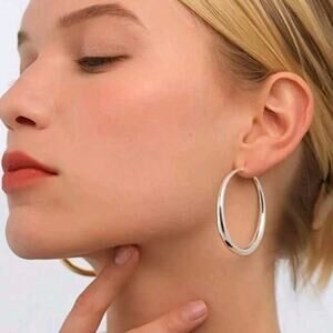 925 Sterling Silver 2 in Hoop Earrings Oval 4mm Women's Vintage Fashion Gift